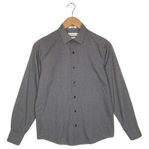 Calvin Klein Top Boys 16 Slim Fit Button Up Long Sleeve Geometric Dress Gray